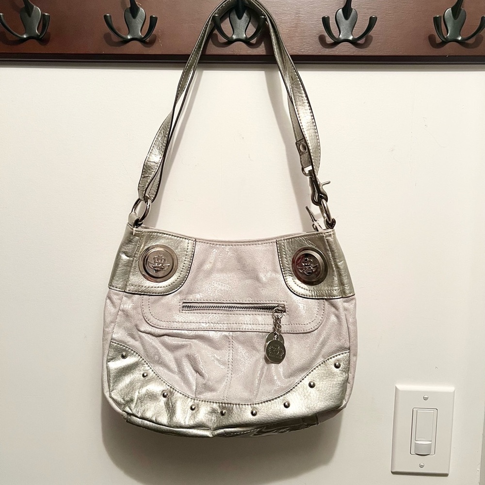 Kathy Van Zeeland Silver Shoulder Bag Crossbody | Chic Designer Handbag - Picture 2 of 16